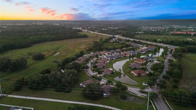 view of aerial view at dusk