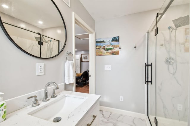 bathroom with vanity and walk in shower