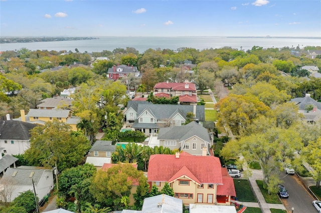 aerial view featuring a water view