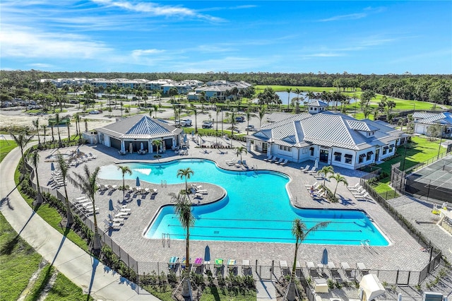 view of swimming pool featuring a patio