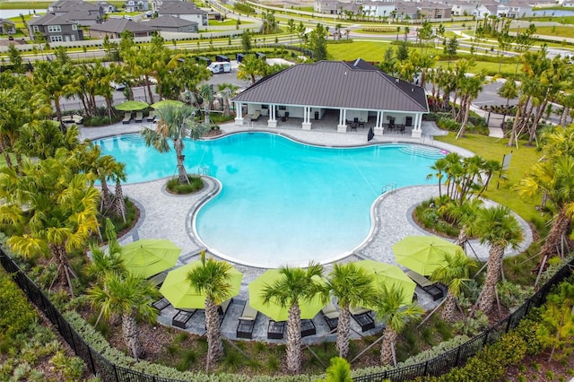 view of swimming pool featuring a patio