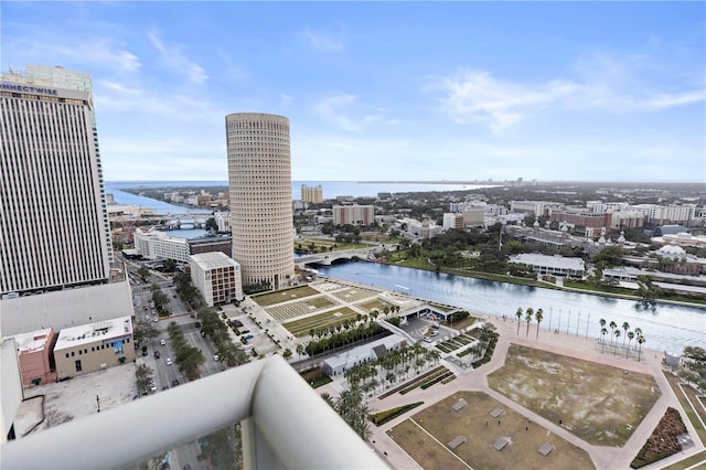 aerial view with a water view