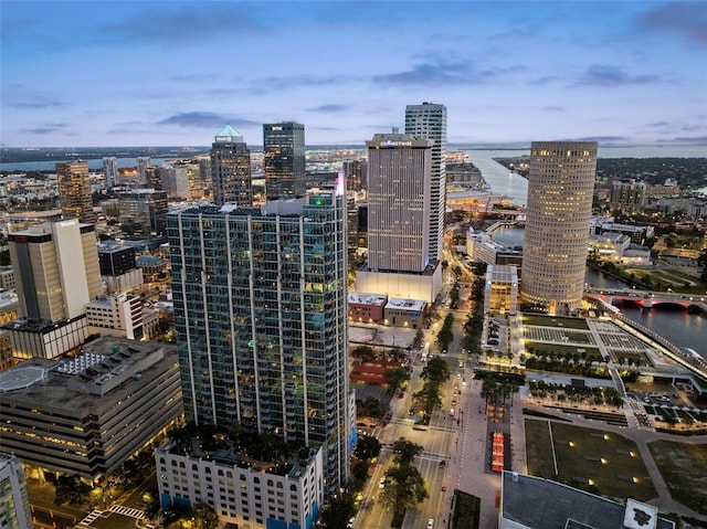 property's view of city featuring a water view