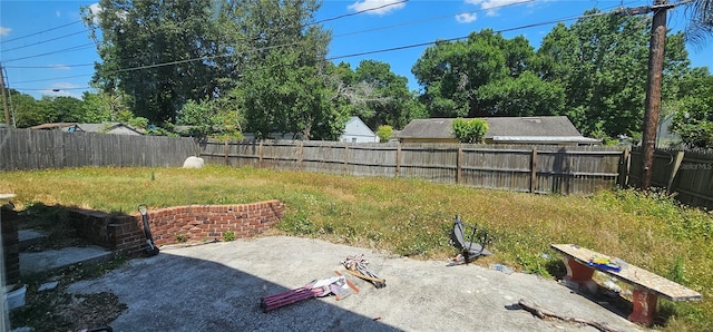 view of yard featuring a patio and a fenced backyard