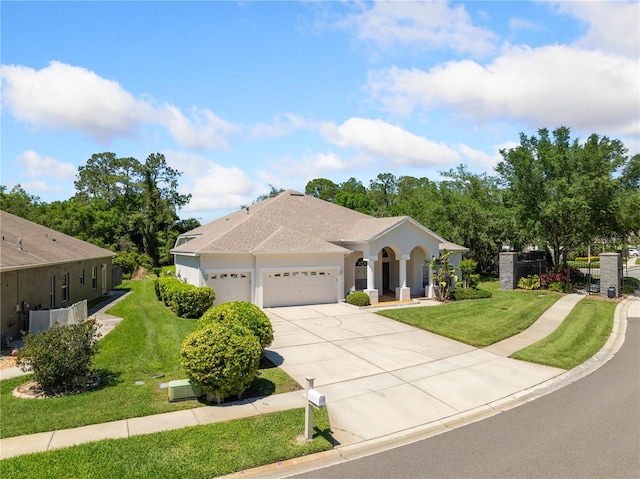 view of front of home featuring a garage and a front lawn