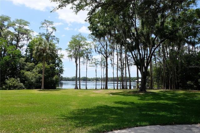 view of nearby features featuring a water view and a yard