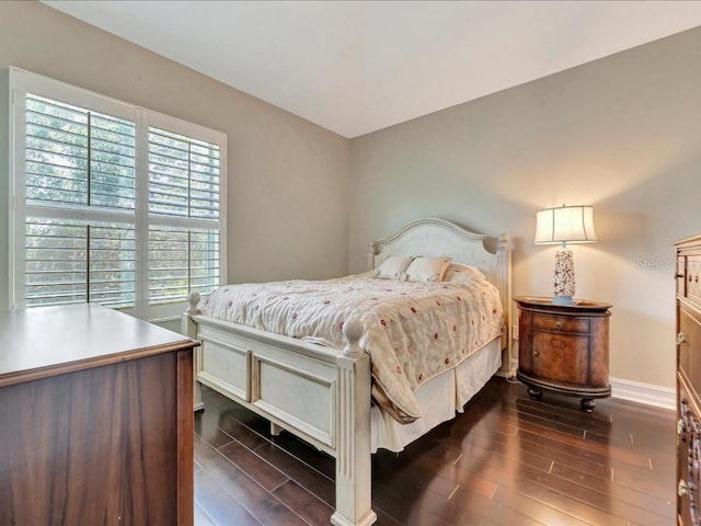 bedroom featuring multiple windows and dark hardwood / wood-style floors