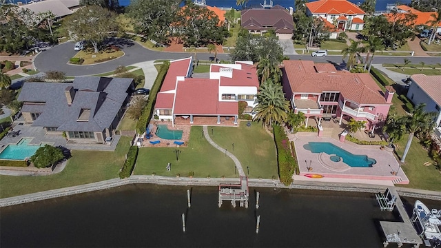 aerial view featuring a water view