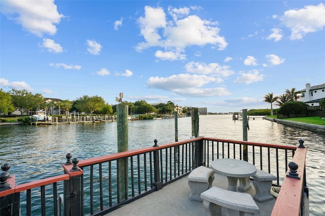 view of dock with a water view