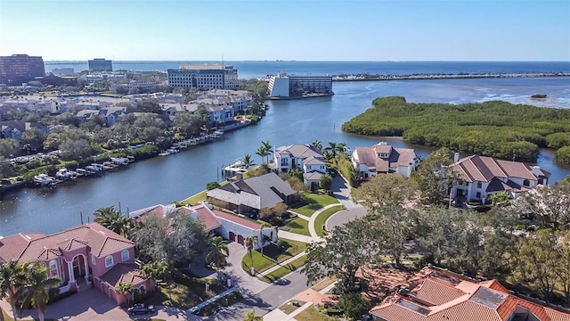 aerial view with a water view