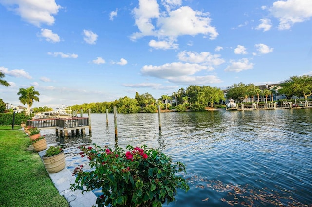 view of dock with a water view