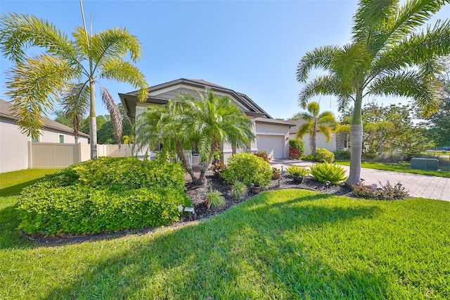 view of front facade featuring a front yard and a garage