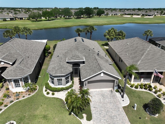 aerial view featuring a water view