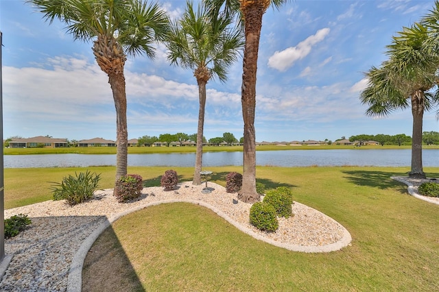 view of yard with a water view