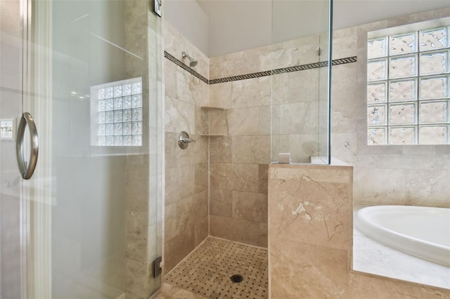 bathroom with plus walk in shower