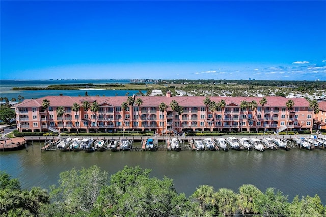 bird's eye view featuring a water view