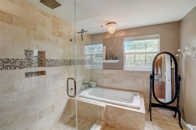 bathroom featuring plus walk in shower