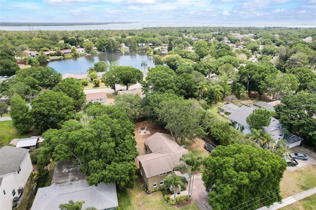 bird's eye view featuring a water view