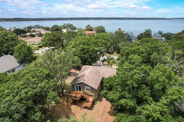 bird's eye view featuring a water view