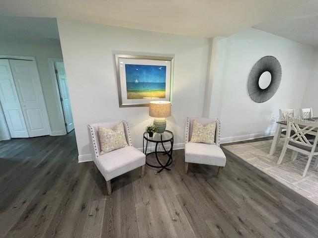 living area with dark wood-type flooring