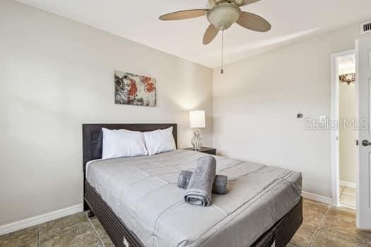 bedroom featuring ceiling fan