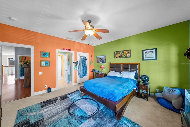 bedroom with carpet and ceiling fan