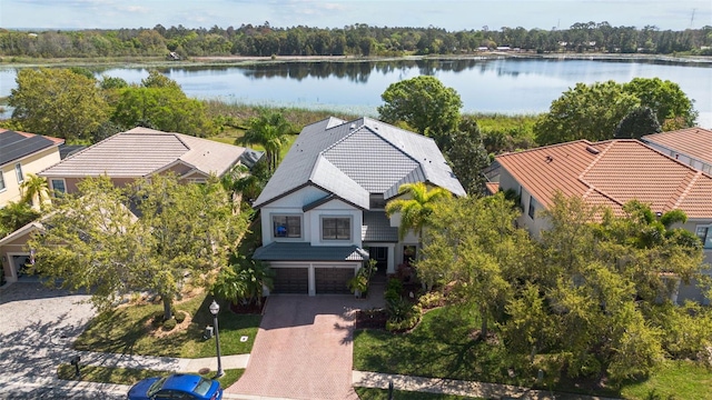 bird's eye view featuring a water view