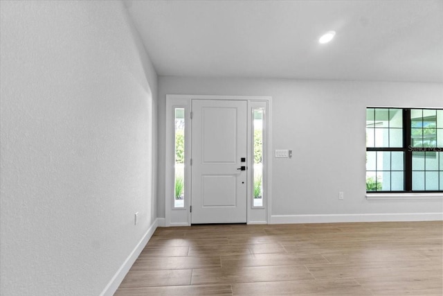 entryway with light wood-type flooring and plenty of natural light