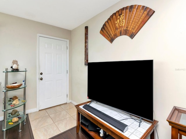 home office with tile flooring