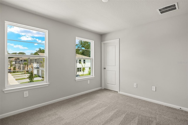 carpeted spare room with a textured ceiling