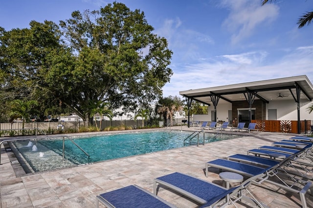 view of swimming pool featuring a patio