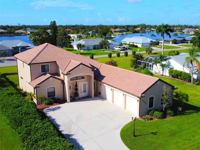 aerial view with a water view