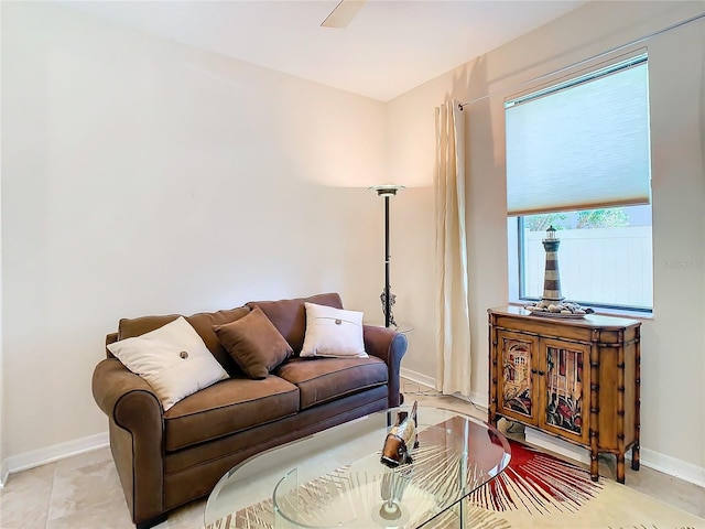 living room featuring tile floors