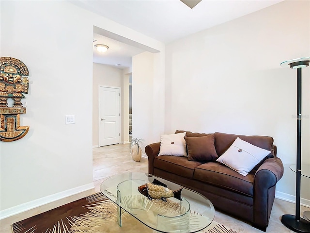 living room with light tile floors