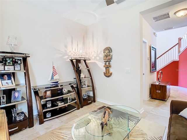 living room featuring tile floors