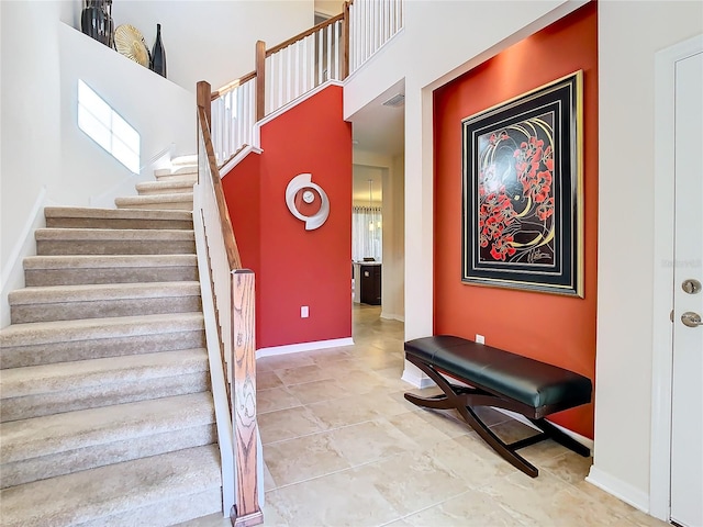 stairway with tile floors