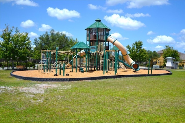 view of playground featuring a lawn