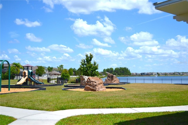 view of jungle gym featuring a yard