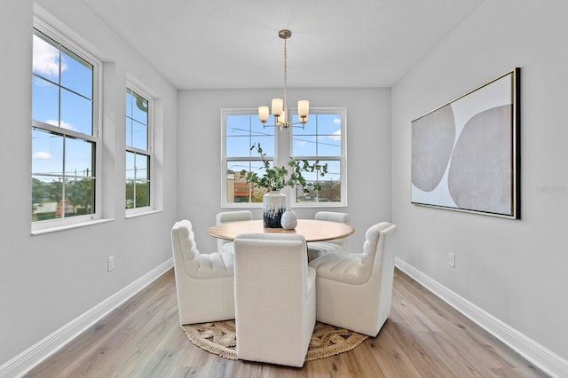 dining room featuring a chandelier and light wood-type flooring