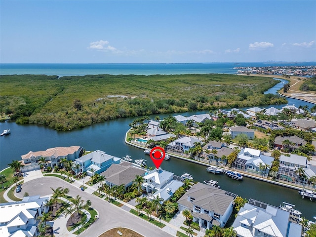 aerial view with a water view