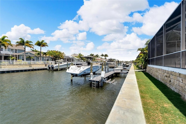 view of dock with a water view