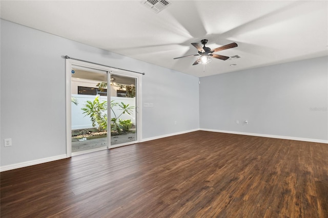 unfurnished room featuring wood-type flooring and ceiling fan