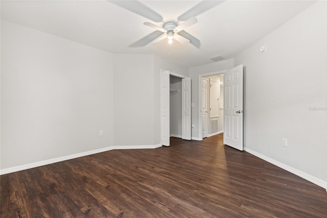 unfurnished bedroom with hardwood / wood-style floors and ceiling fan