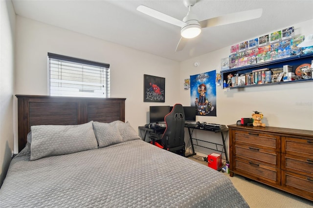 bedroom with ceiling fan and carpet