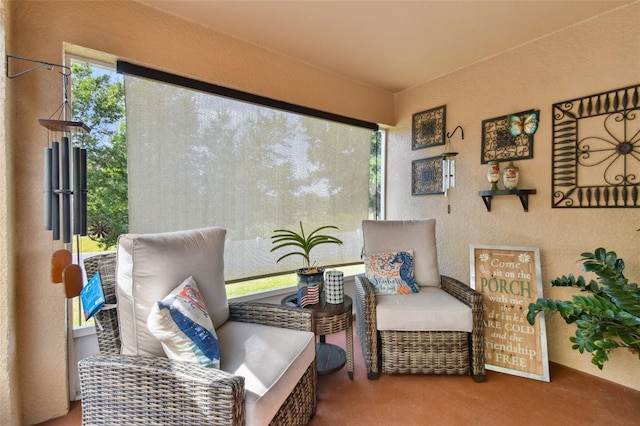 living area featuring carpet flooring