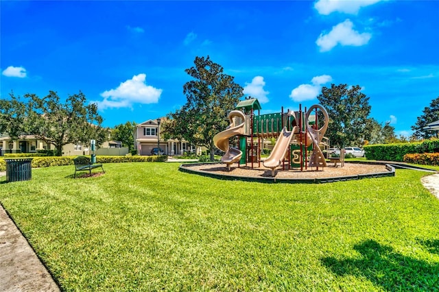 view of play area featuring a yard