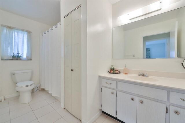 bathroom featuring tile patterned floors, toilet, and vanity