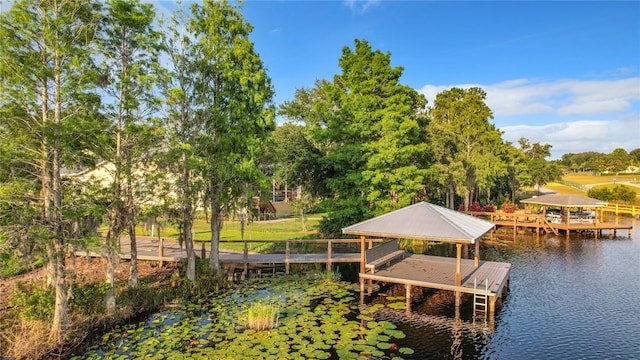 dock area featuring a water view