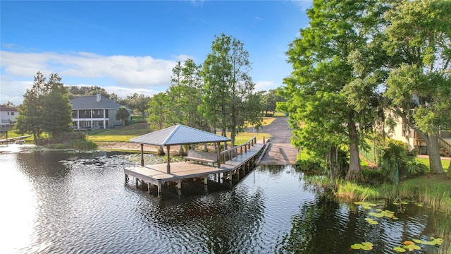 view of dock featuring a water view