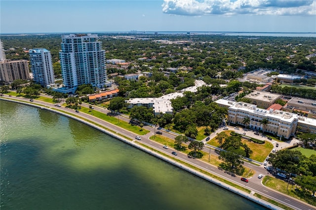 aerial view featuring a water view